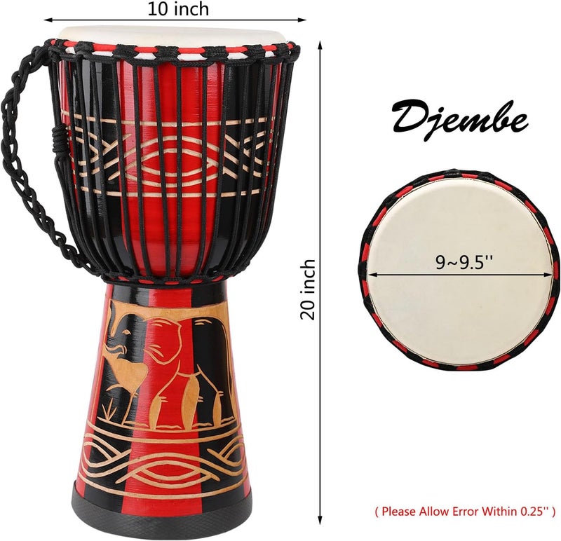 AIMEIS Djembe Drum 10'' x 20'' Goatskin African Drum Carved of Mahogany Hand Drums for Adults Beginner (Red) - Image 3